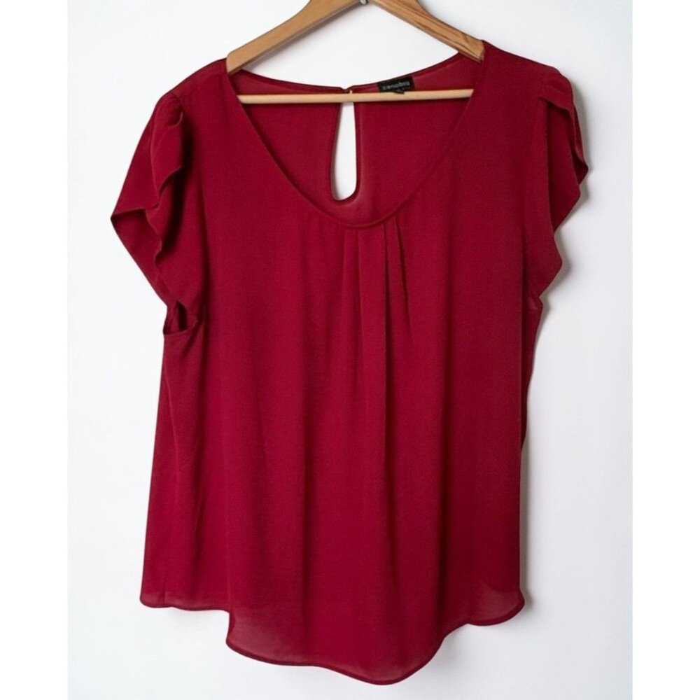 Zenobia Womens 3XL Sheer Red Blouse Short Sleeve Keyhole Back Plus Size Top